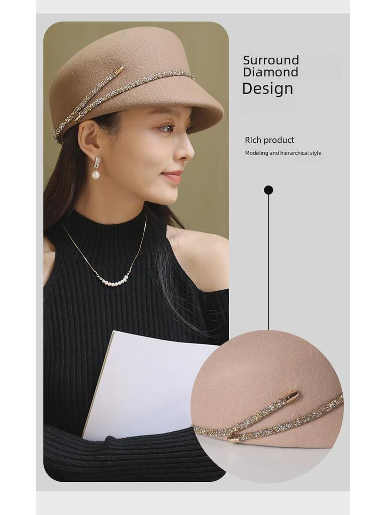 French Retro Wool Felt Women's Octagonal Hat for Autumn and Winter