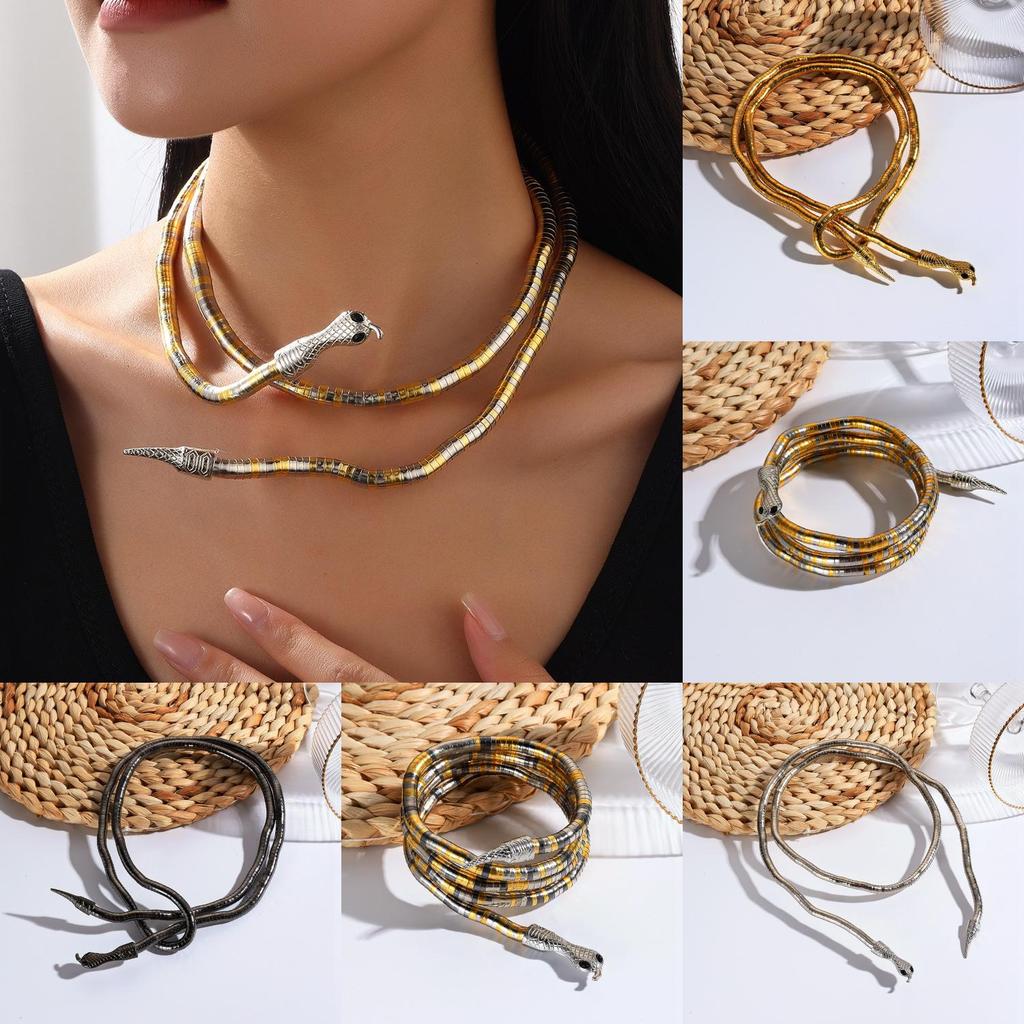 Trendy Animal Snake Choker Necklace With Multilayer Metallic Design Women For
