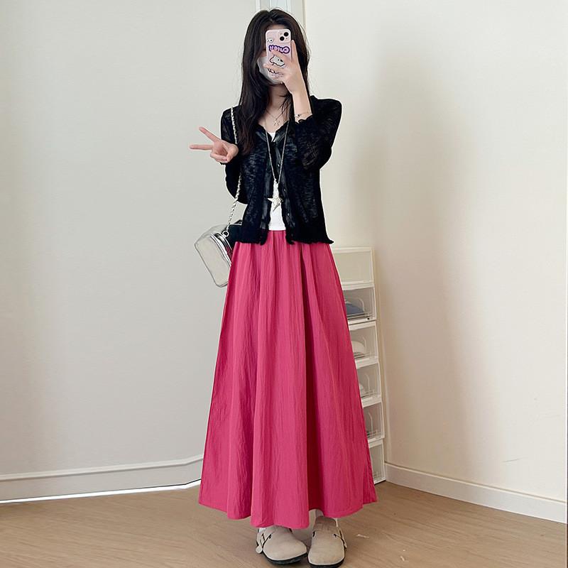 Summer High Waist A Line Skirt With Pleated Design For Casual Wear