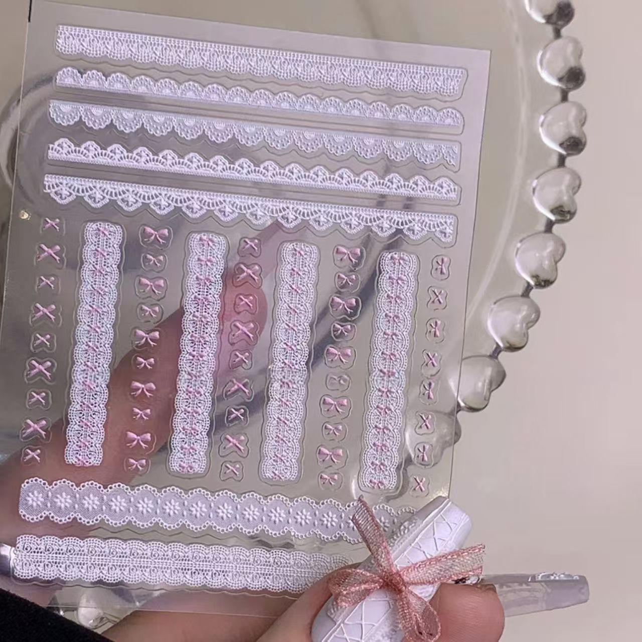 1/3pcs 5D Relief Sweet Pink Bowknot Lace Stickers DIY Phone Camera Kpop Toploader Deco Stickers Kawaii Girls Gifts