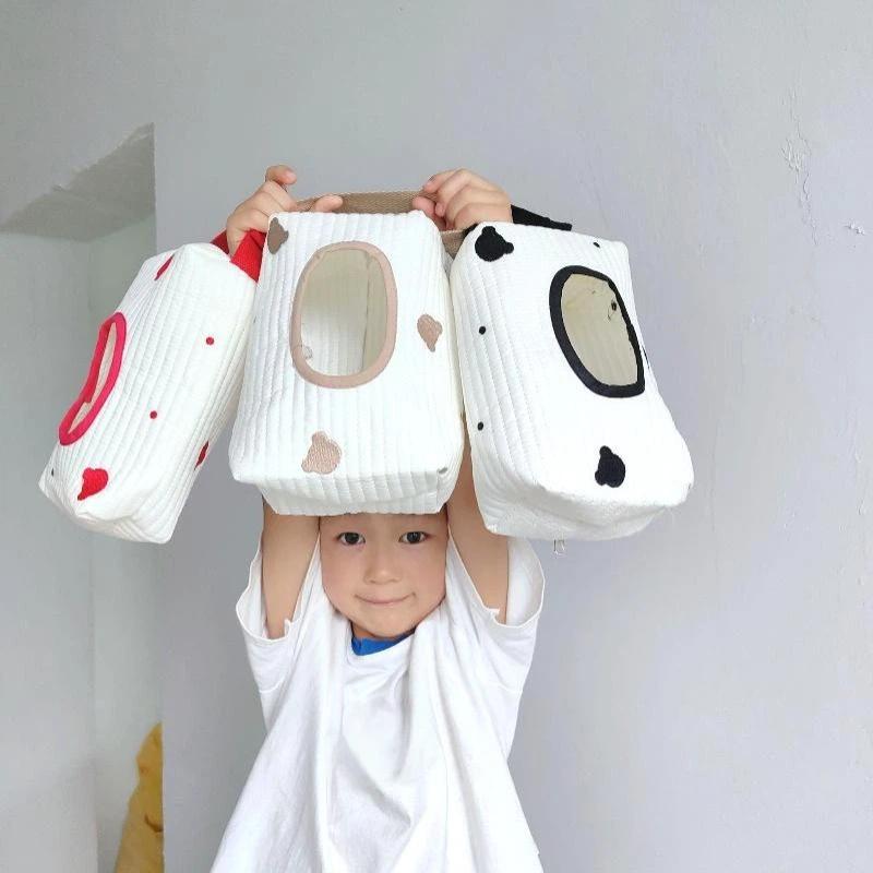 Portable Ins Simple Fabric Tissue Box Hanging Wet Wipes Case Storage Pouch Fit for Car Home Kitchen Use