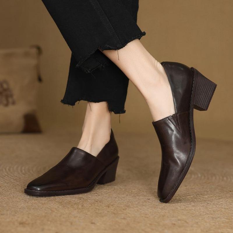 New Low-top, Light-mouth Black Small Leather Shoes, Fashion Single Shoes, Women's Pointed Toes, One Pedal, Genuine Leather Women's Shoes, Beef Tendon 