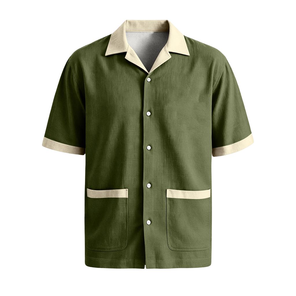 Men's Summer Casual Short-Sleeve Shirt With Collar And Multiple Pockets