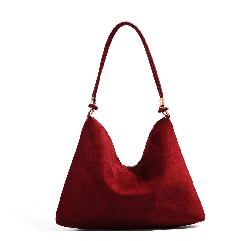 New Burgundy bag Retro shoulder bag suede leather commuter bag Women's Tote bag