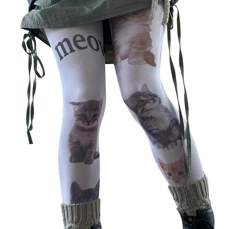 Cat Print Velvet Tights With Hip Lifting And Slimming For Casual Women