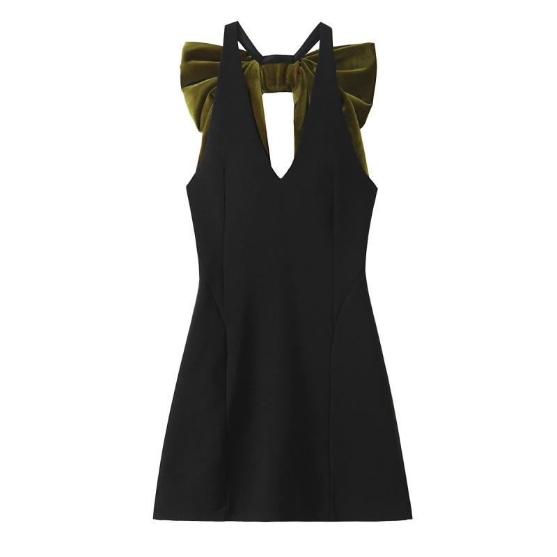 

European & American Style Autumn Velvet Oversized Bow Dress for Women Small