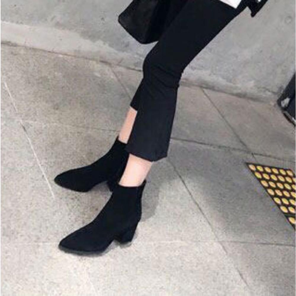 Womens Boots Spring Pointy Fleece Mid Heel Women's Boot New Thick Heel Ankle Boots Woman Shoes for Women High Heels Zapatos