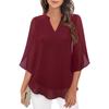 Women's V Neck Half Sleeve Loose Fit Chiffon Blouse Petal Sleeve Casual Top
