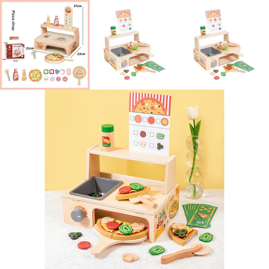 Wooden Simulation Pizza Barbecue Oven Children Toy Set For Imaginative Cooking