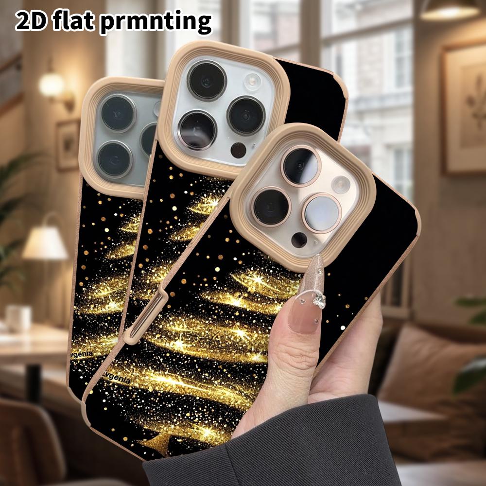 Phone Case: Lambskin 2D Flat Samsung Galaxy A34 A35 M05 M06 S20 S22 S21 FE Plus 5G Protective Case, Black Gold Glitter, Christmas and Halloween Gift
