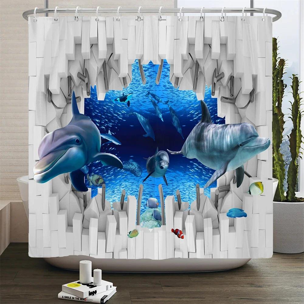 3d Bathroom Curtains Ocean Fish Jellyfish Shell Starfish Dolphin Anchor Shower Curtain Waterproof Fabric Cartoon Boy Bath Screen