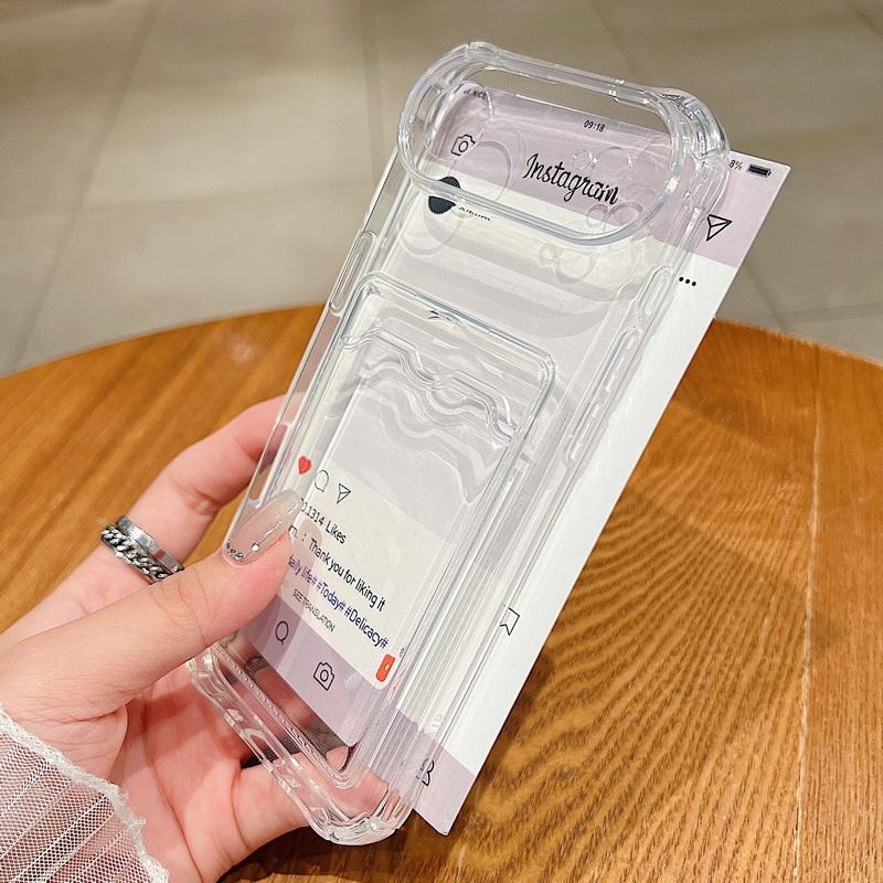 Card Slot Pocket Phone Case For For Iphone 17 Air 16 15 14 13 12 11 Pro Max Plus 16e Shockproof Transparent Silicone Soft TPU Cover