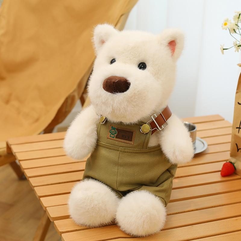 Cute overalls West Highland dog plush toy dressing little white dog doll sleeping doll