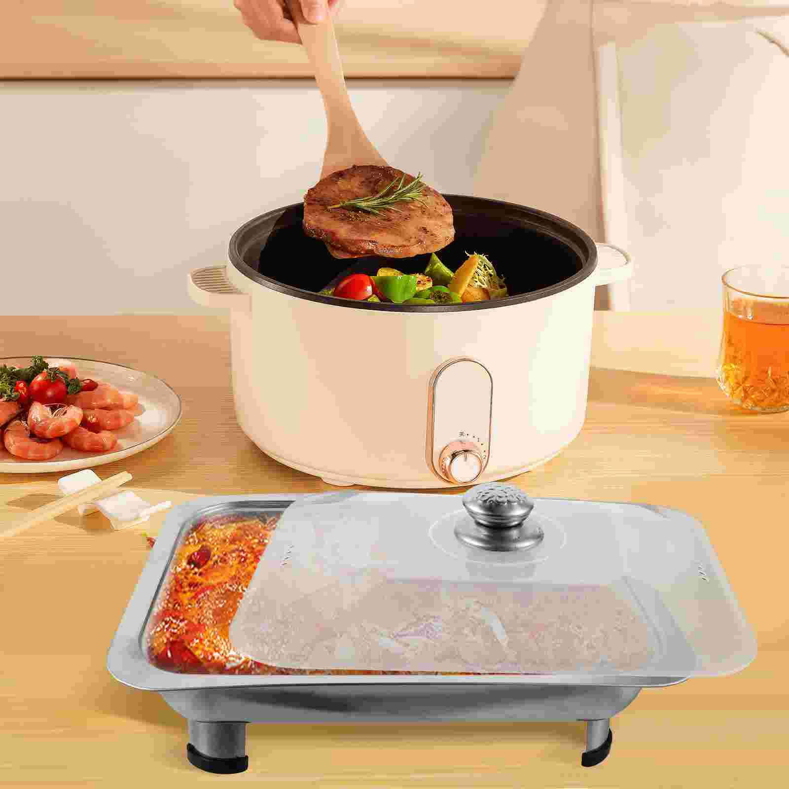

Stainless Steel Buffet Serving Tray Rectangular Food Plate With Transparent Lid Anti Skid Canteen Dinnerware Set