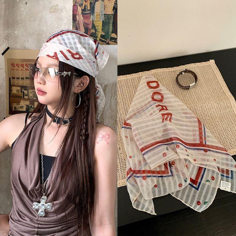 Fashion Y2K Retro Leopard Print Hair Scarf Spicy Girl Punk Hip Hop Headscarf Hair Accessories Streetwear Small Square Scarf