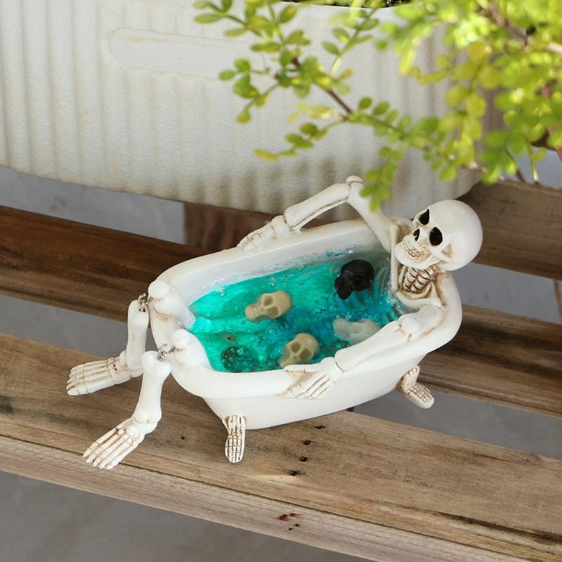 Gothicism Bathtubs Skull Ornaments Durability Waterproofed Resins Halloweens Indoor Outdoor Decoration
