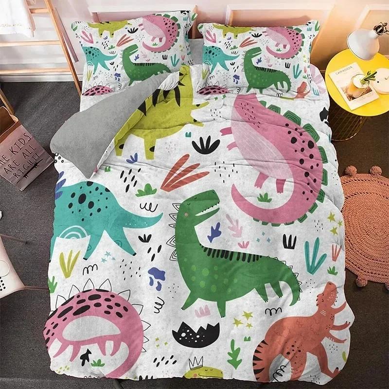 Cartoon Dinosaur Bedding Set Twin Queen King Size Boho Comforterduvet Cover Polyester Quilt Cover Pillowcase Soft Bedclothes