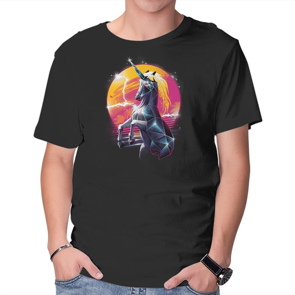 Unisex Crew Neck T-Shirt Rad Unicorn Graphic Short Sleeve Casual Tee L