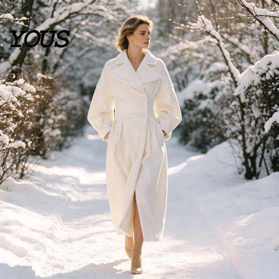 Cappotto Casual Lungo Donna Lana per Autunno Inverno, Soprabito Autunno Inverno con Maniche a Lanterna e Bavero a Tacca, Trench Doppiopetto con Tasche Abbigliamento