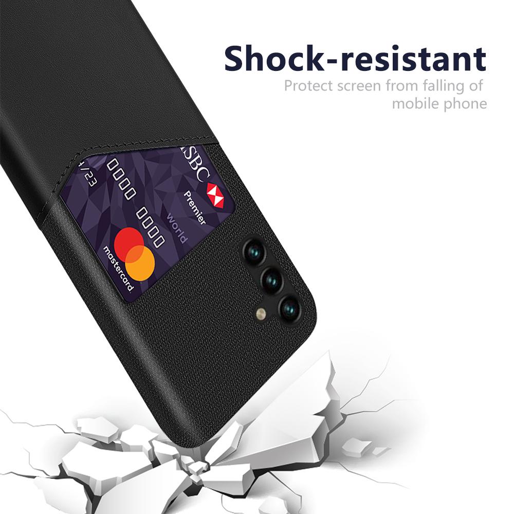 For Samsung Galaxy A34 5G Cloth Texture Card Holder Phone Case PU Leather Coated Hard PC Phone Cover