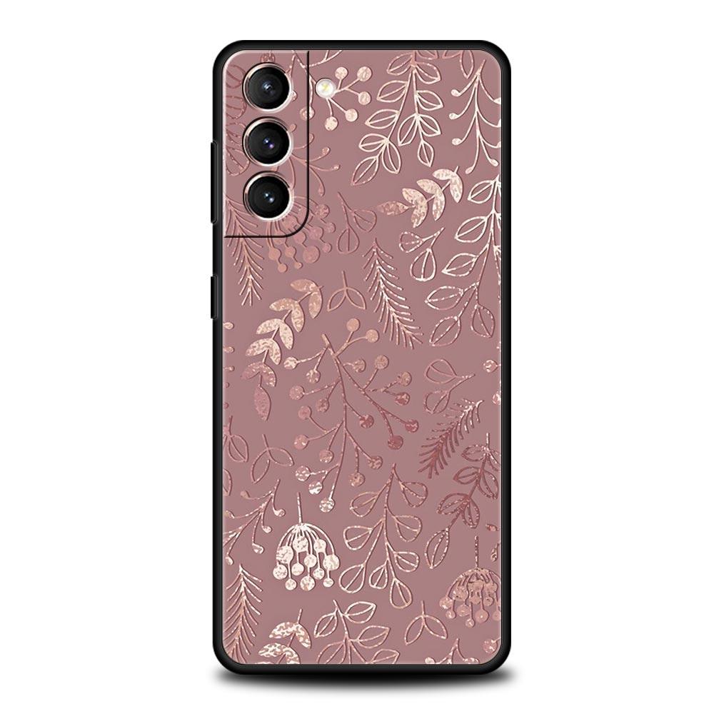 Fashion Gold Pink Marble Phone Case For Samsung Galaxy S26 Ultra S25 Plus S24 FE S23 S22 5G S21 S20 Cover Black Soft