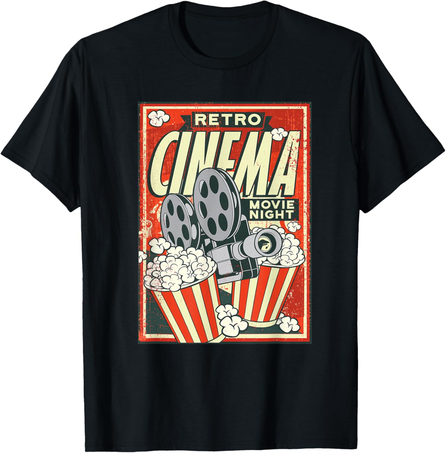 Retro Movie Night Vintage Cinema Reel Movie Poster T-Shirt S