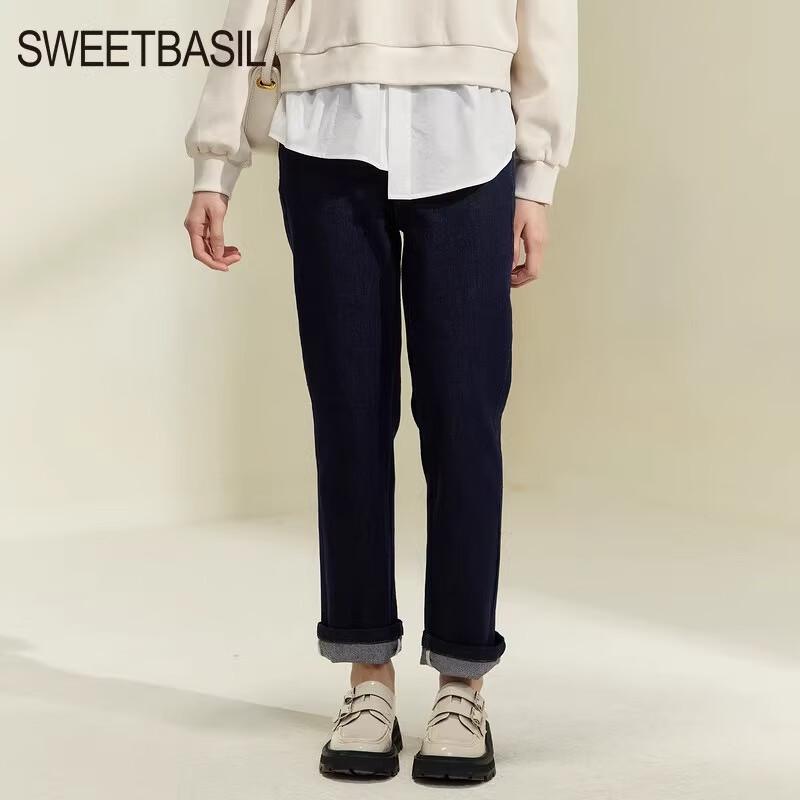

Sweet Basil Women s High-Waisted Straight-Leg Jeans M