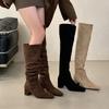 Thick Heel Retro Knee Boots Women's Shoes 2025 New Autumn and Winter Stacking Boots Long Knight Boots