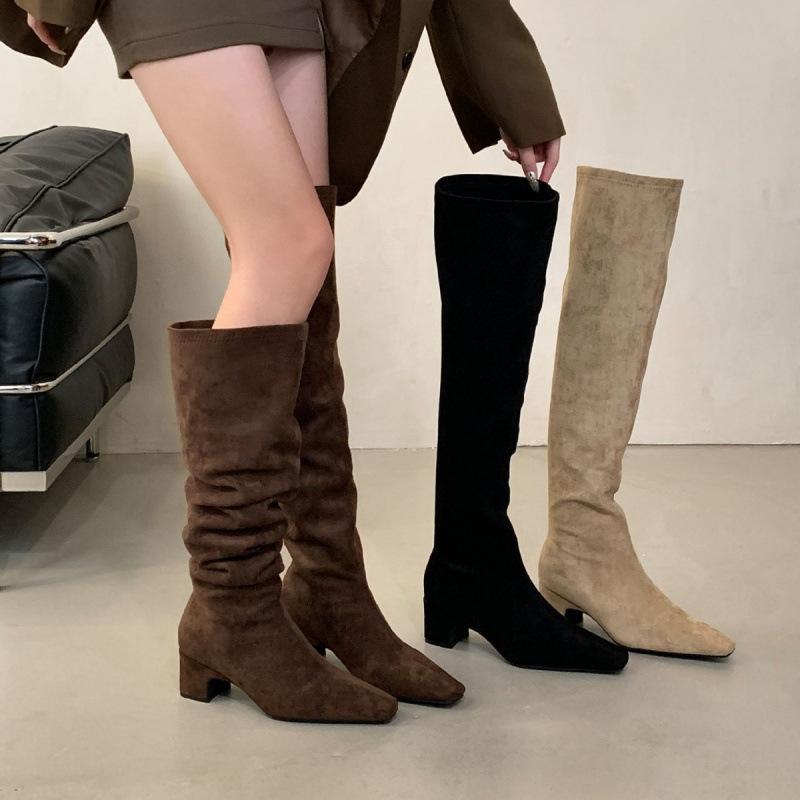 

Thick heel retro knee boots women s shoes 2025 new autumn and winter stacking boots long knight boots 39 хакі