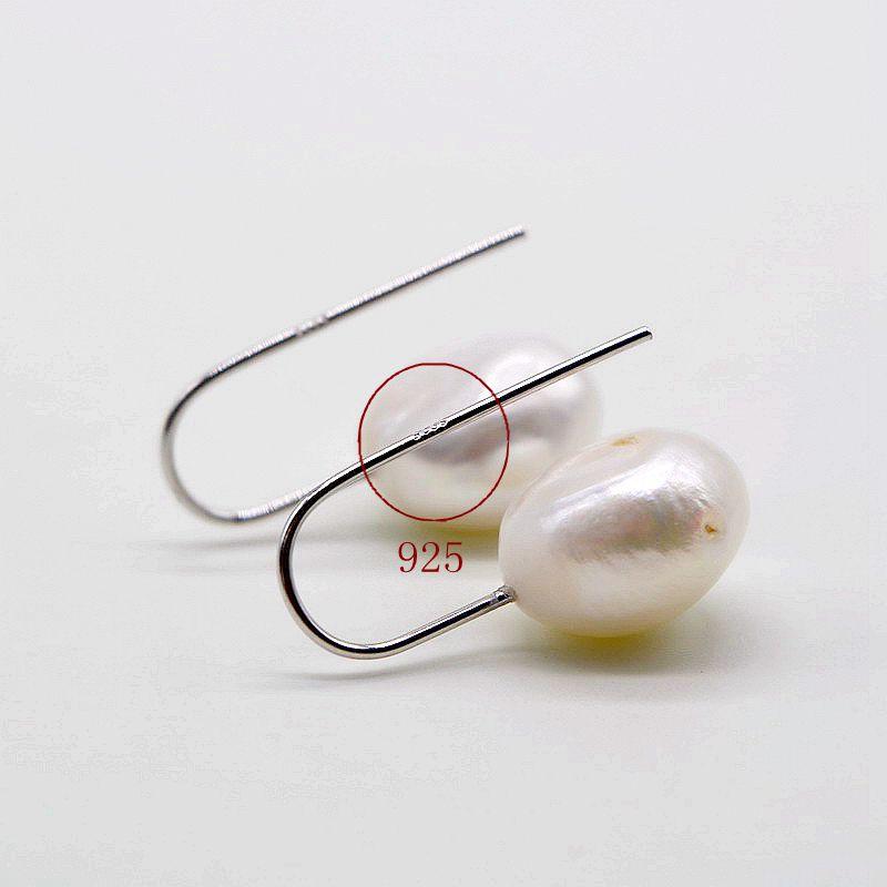 Baroque Pearl Earrings Natural White Freshwater Pearl 925 Silver Hook Short Pendant Women's Earrings Irregular Pearl Jewelry