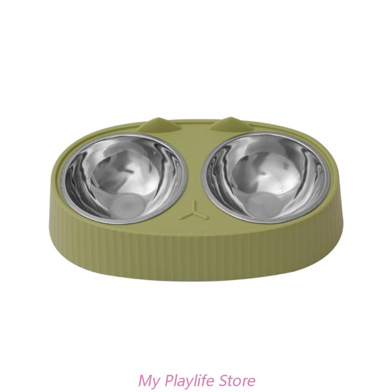 Double Dog Bowl Pet Feeding Station Stainless Steel Water and Food Bowls with Stand for Cats Puppies Small Dogs Pet Supplies