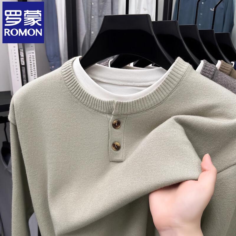 Men's Faux Two-Piece Round Neck Knit Sweater