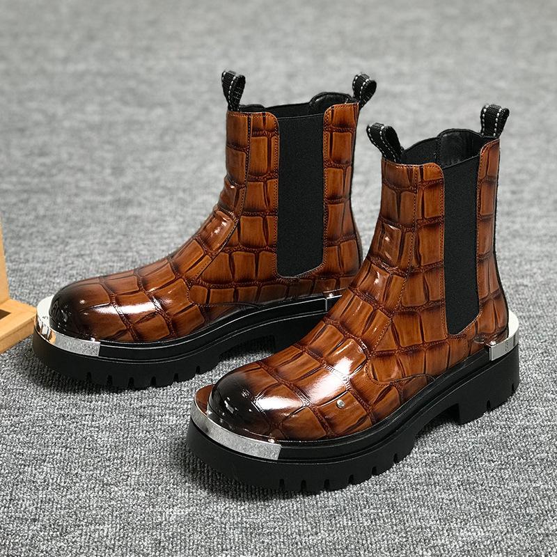 2026 Spring Autumn Fashion Mens Chelsea Boots Thick Sole 3cm Brand Men Ankle Boots Party Male Footwear Black Yellow Plus Size 45