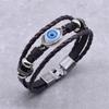Hot Sale Black & Brown 20.5cm Hand made Leather Bracelet Men Women Evil Eye Bracelet Fashion Vintage Beads Jewelry