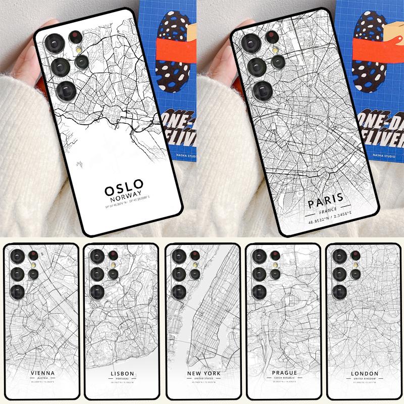 London Country Sketch City Map Phone Case For Samsung Galaxy S25 Ultra S24 S23 Ultra S9 S10 S20 S21 S22 Plus S24 FE Cover