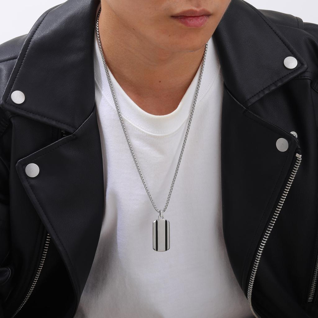 Vnox Męskie naszyjniki ze stali nierdzewnej z nieśmiertelnikiem, zawieszka z nieśmiertelnikiem z dwoma rowkowanymi paskami, z łańcuszkiem pudełkowym, prezent dla niego