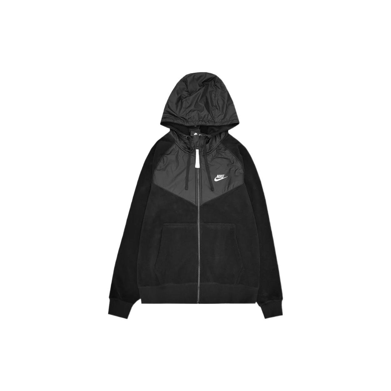 Nike embroidered logo fleece zipped hooded jacket with kangaroo pocket Black Men s CJ4542-010 L