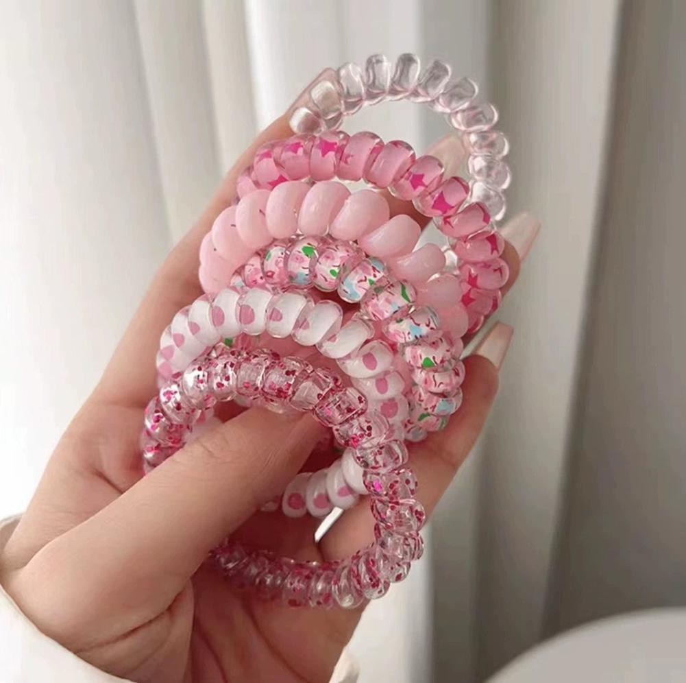 6pcs/set Gradient Telephone Wire Hair Tie Seamless Versatile Translucent Rubber Band Headwear Hair Accessories for Women