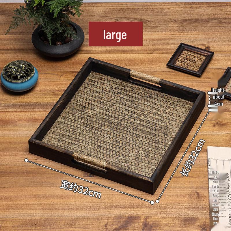 Thai Bamboo-Woven Solid Wood Tea & Serving Tray