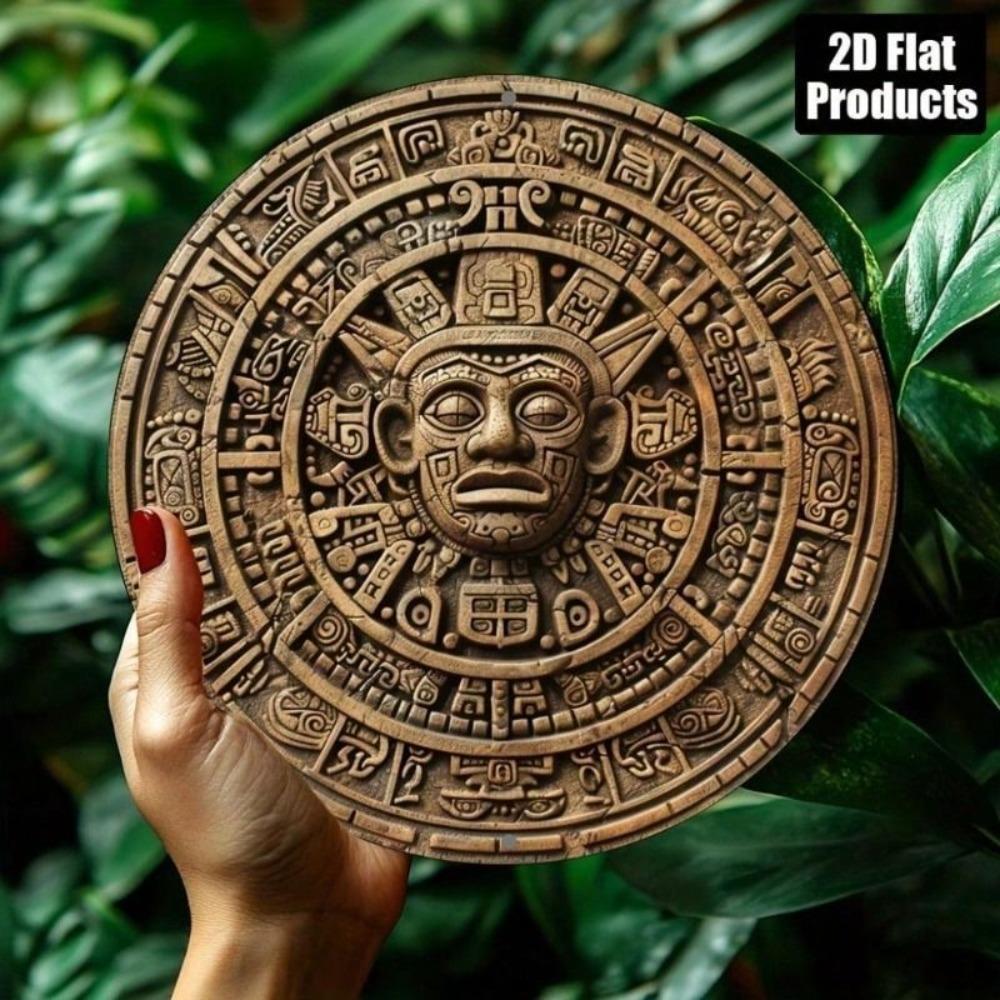 Metal Wall Art Maya Theme 8x8 Inch Round Flat Print Home Decor