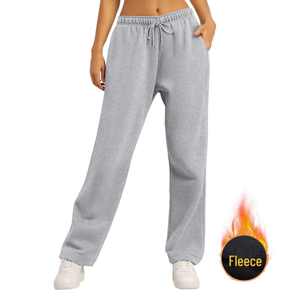Women's Straight-Leg Fleece-Lined Sweatpants: Autumn/Winter Style, Loose Fit