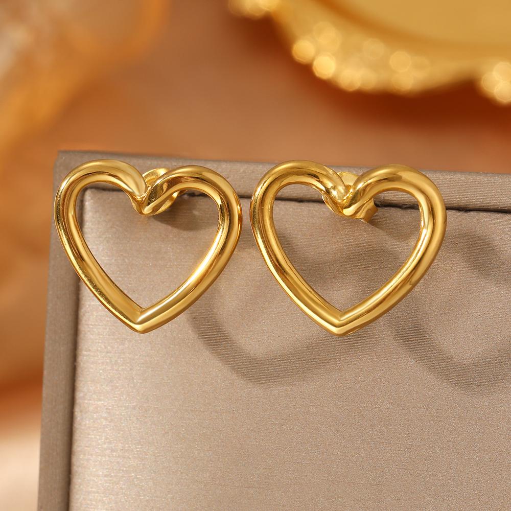 Stainless Steel Earrings Simple Fashion Three Colors Available Cutout Heart Design Earrings For Women Zircon  Anniversary Gift