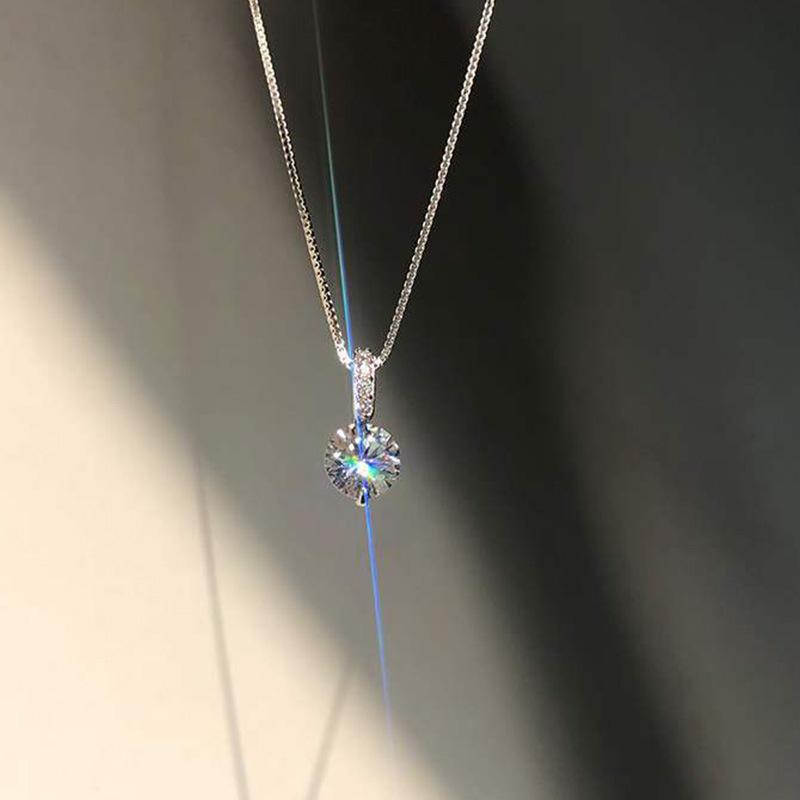 Minimalist Solitaire Crystal Pendant Necklace - Dainty Silver-Tone Chain for Daily Wear & Gift