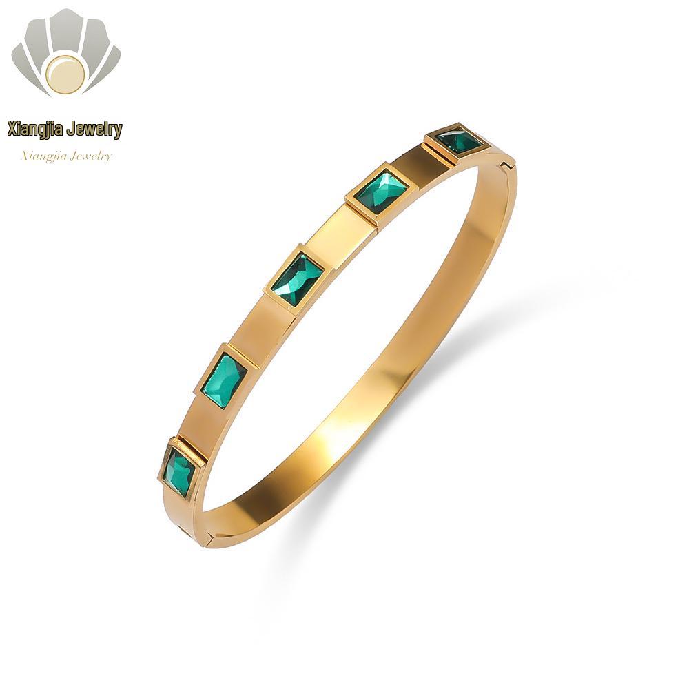 Emerald Square Diamond Titanium Steel Star Bangle - Luxury European/American Bracelet for Women