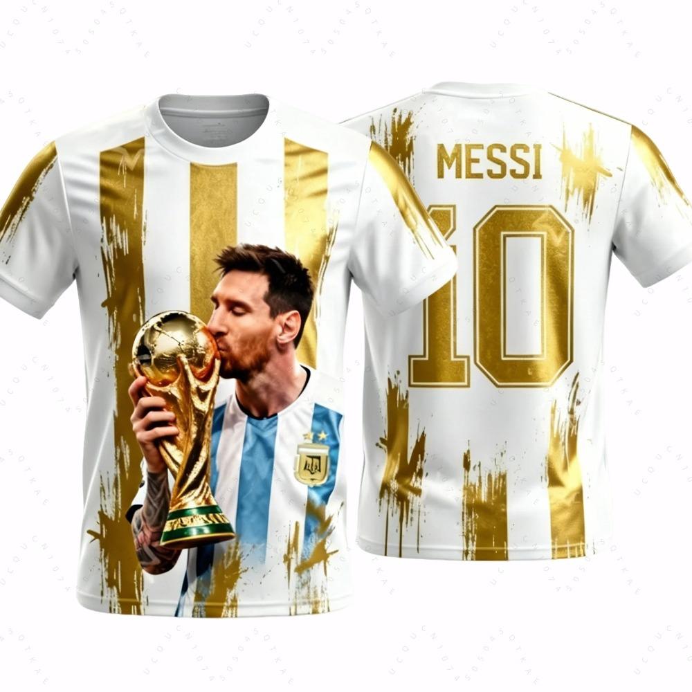 Messi-Stil Sommer 3D-Druck Kinderkleidung Fußball Sportshirt - einfach, lässig, bequem und atmungsaktiv