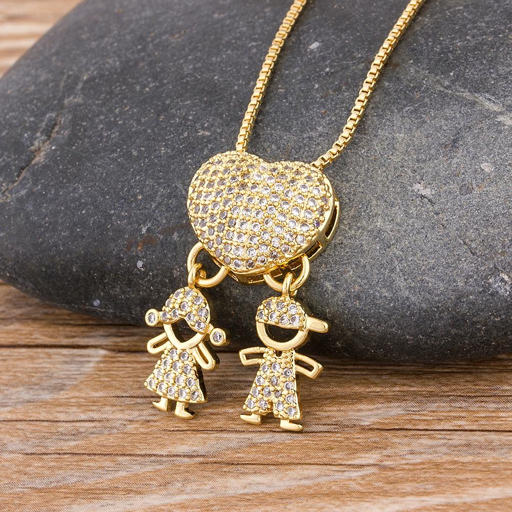 Nidin Hot Sale Classic Son/Daughter Sparkling Zircon Charm Pendant Necklace For Women Boys and Girls Clavicle Chain Jewelry Gift