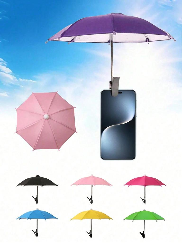 Portable Phone Holder Umbrella, Waterproof UV Protection Mini Parasol with Phone Stand, Anti Glare Sun Shade for Outdoor Travel