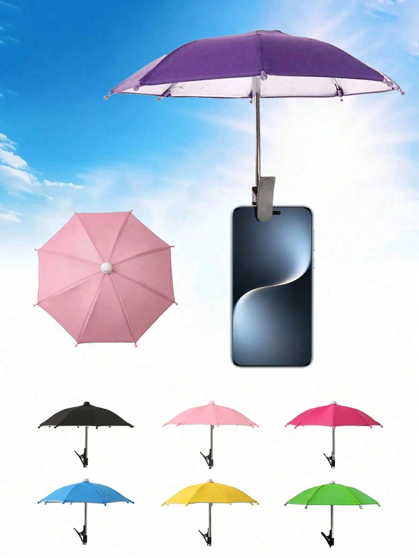 

Portable Phone Holder Umbrella, Waterproof UV Protection Mini Parasol with Phone Stand, Anti Glare Sun Shade for Outdoor Travel чёрный