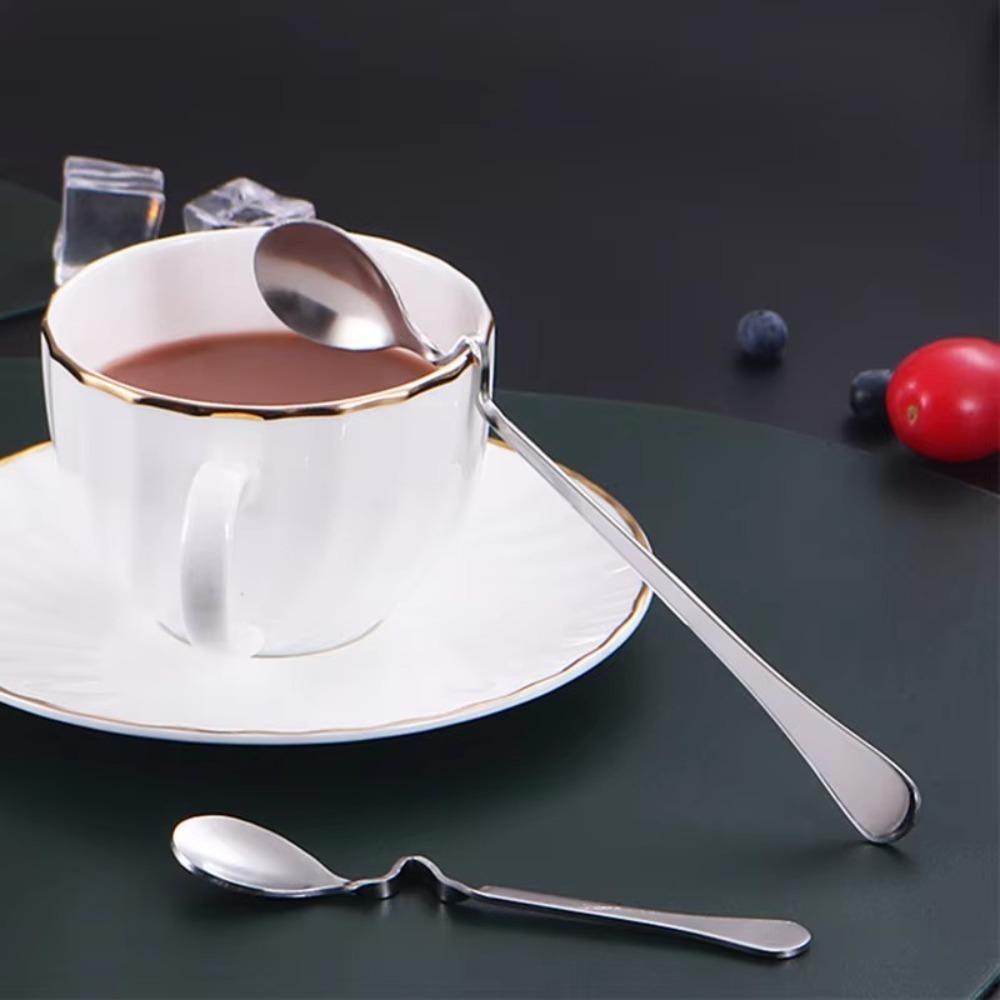 4pcs Stainless Steel Hanging Cup Spoon Twisting Teaspoons Polished Coffee Spoon Set  Cafe Supplies