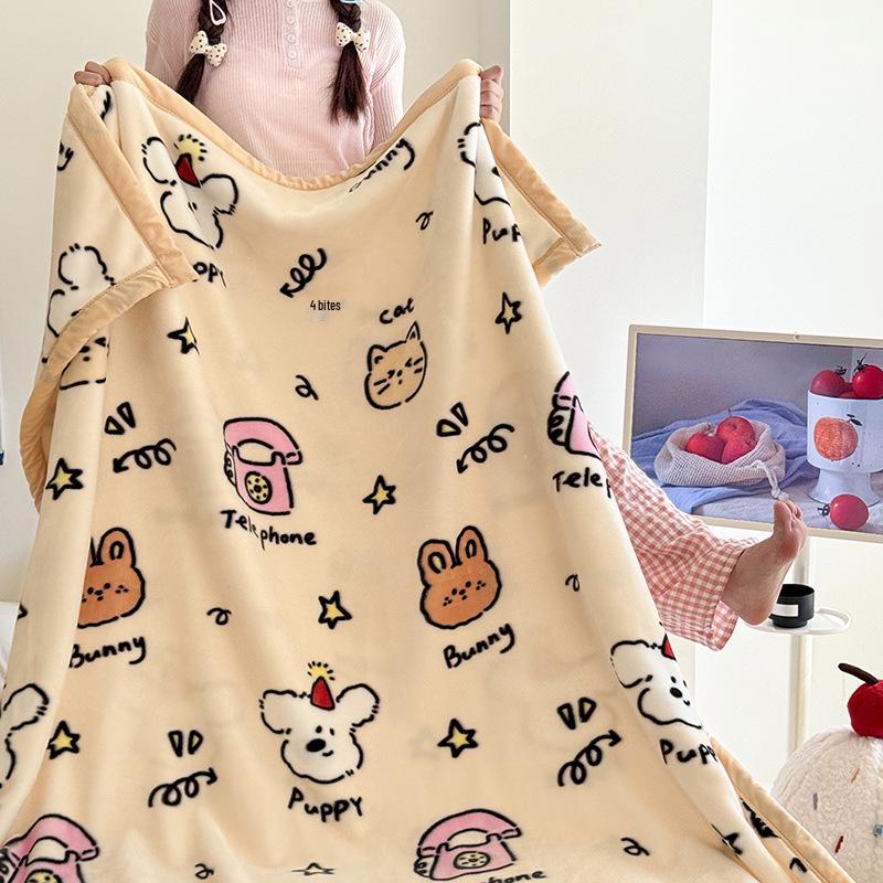 A-Class Double-Sided Printed Milk Velvet Blanket: Thickened Nap & Air Conditioning Sofa Cover